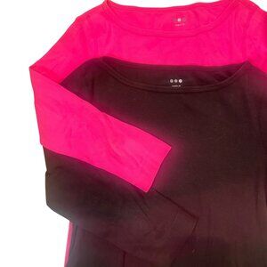 Three Dots Brand Women's Long Sleeve T shirt Lot of 2 Brown and Pink